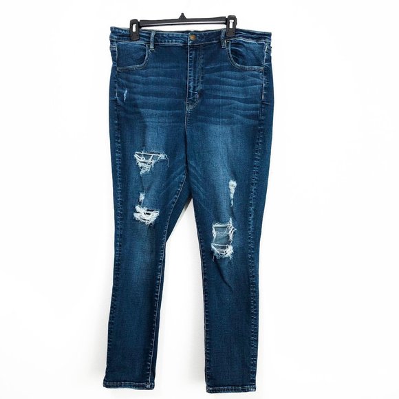 American Eagle Super High Rise Distressed Jegging Skinny Jeans Women's 18 Blue